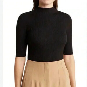 Philosophy black turtle mock neck casual versatile cropped long sleeve sweater L
